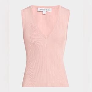 Veronica Beard Sid Sleeveless Ribbed Tank Top Pink Medium